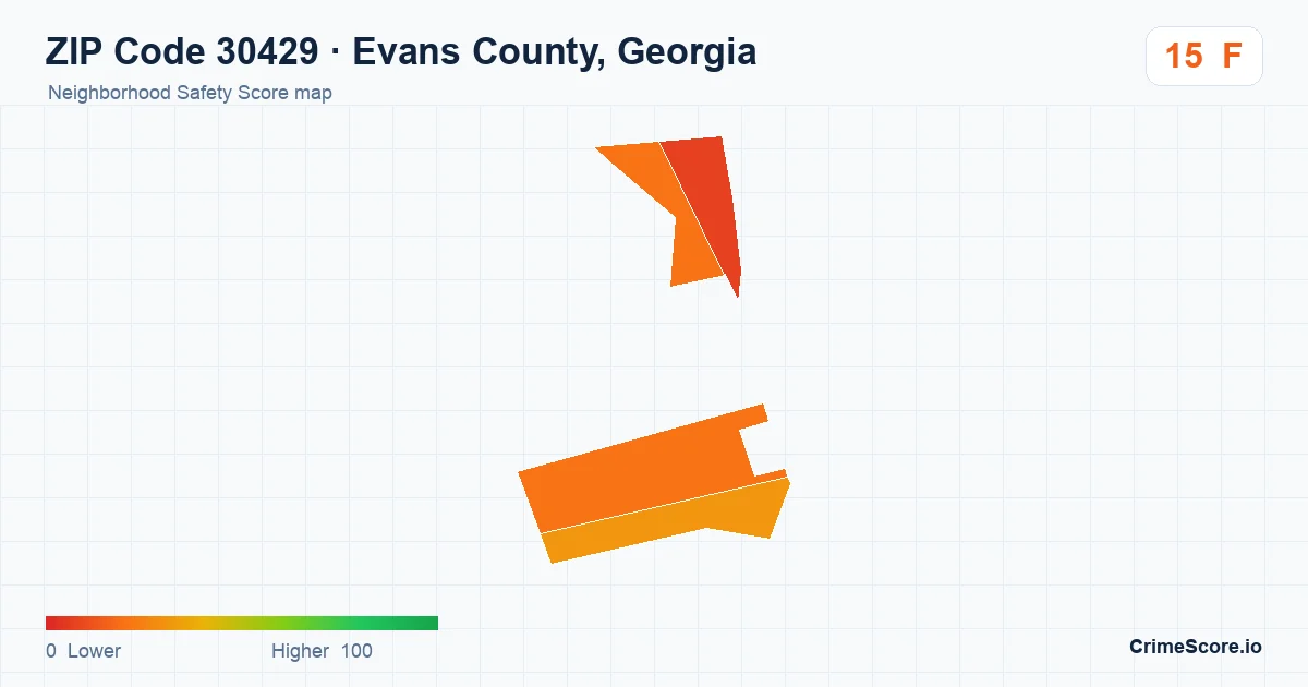 ZIP Code 30429 in Evans County, Georgia neighborhood Safety Score map
