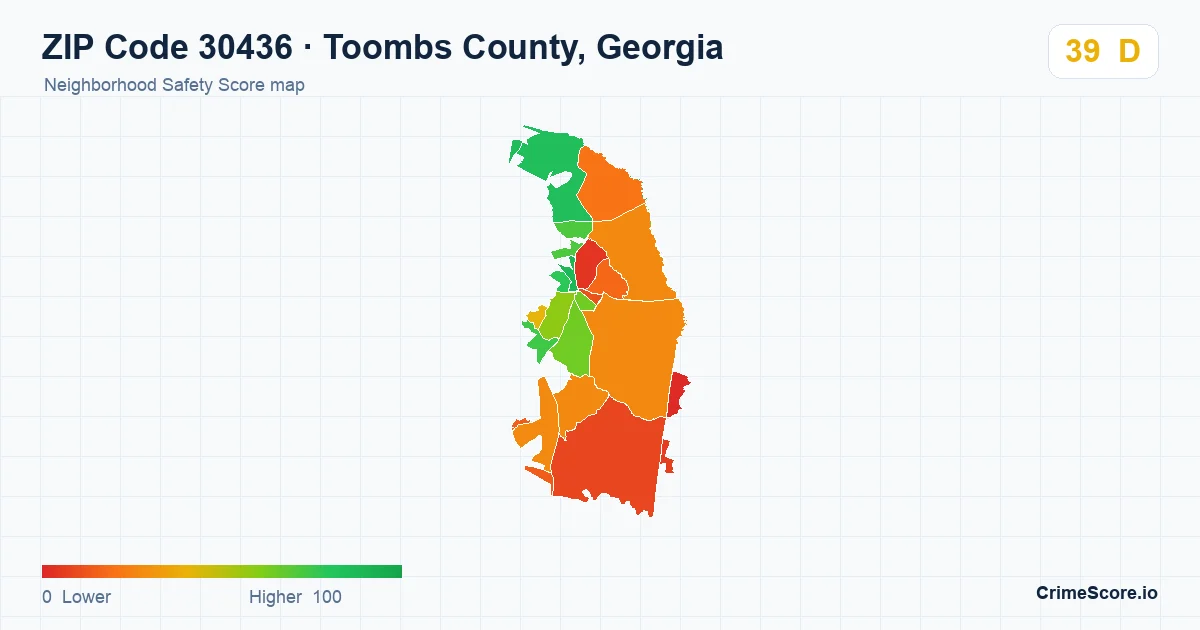 ZIP Code 30436 in Toombs County, Georgia neighborhood Safety Score map