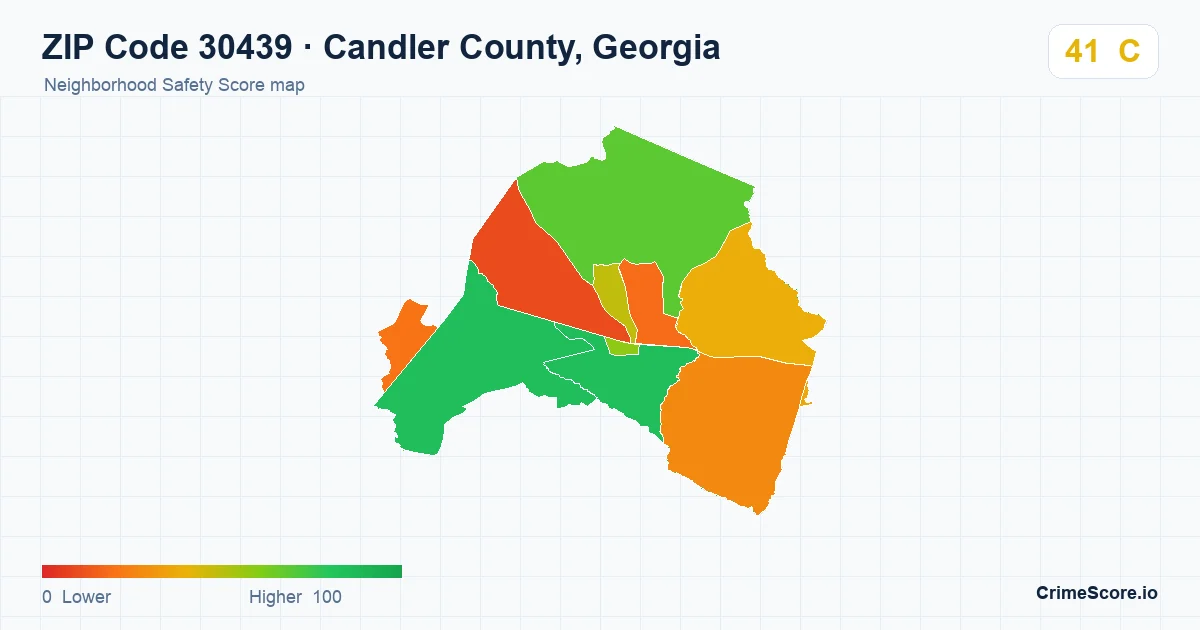 ZIP Code 30439 in Candler County, Georgia neighborhood Safety Score map