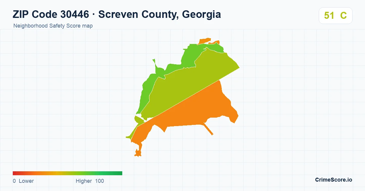 ZIP Code 30446 in Screven County, Georgia neighborhood Safety Score map
