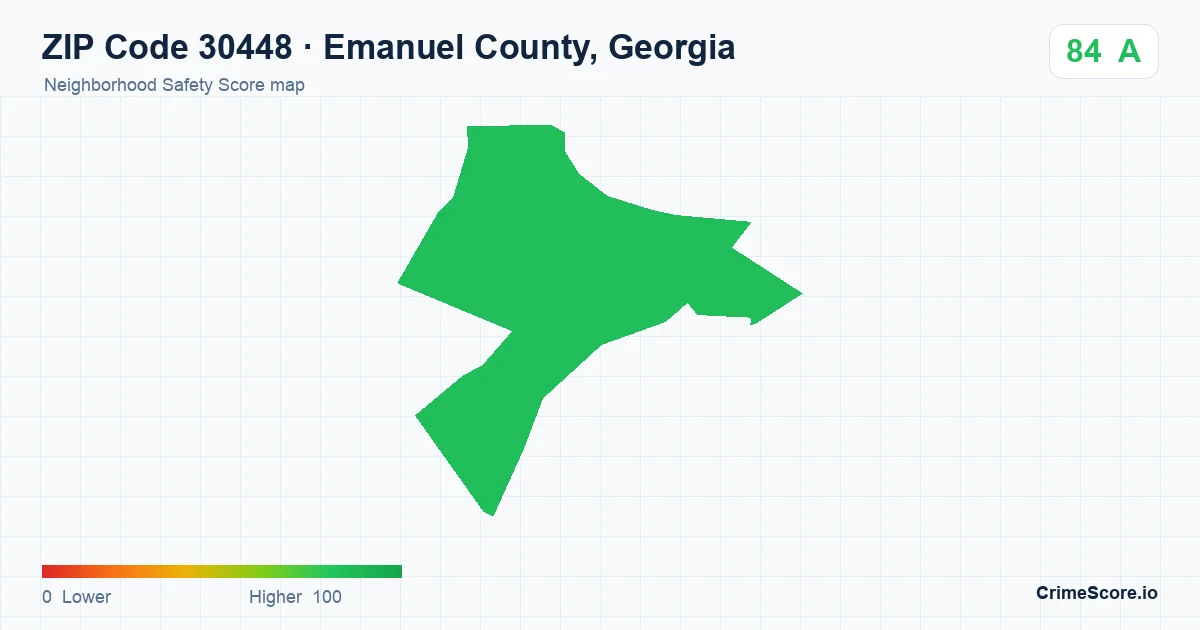 ZIP Code 30448 in Emanuel County, Georgia neighborhood Safety Score map