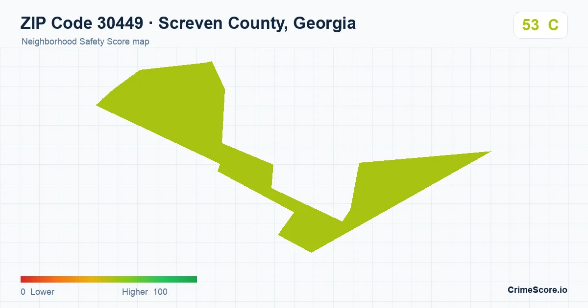 ZIP Code 30449 in Screven County, Georgia neighborhood Safety Score map
