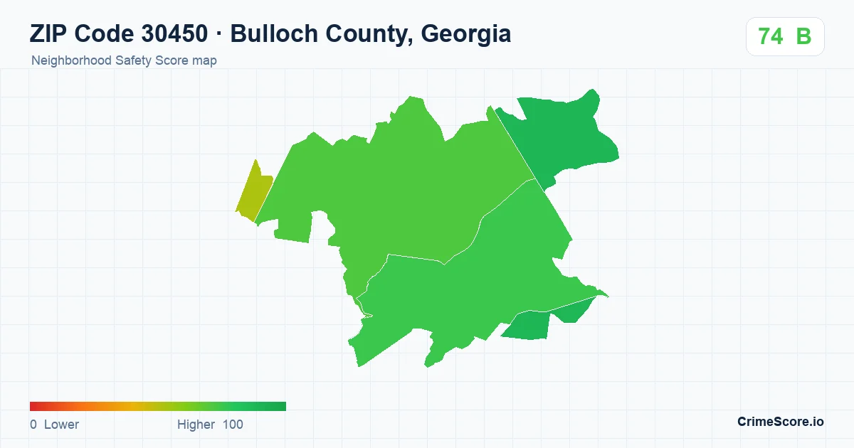 ZIP Code 30450 in Bulloch County, Georgia neighborhood Safety Score map