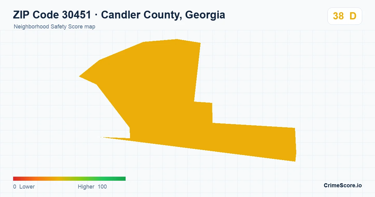 ZIP Code 30451 in Candler County, Georgia neighborhood Safety Score map