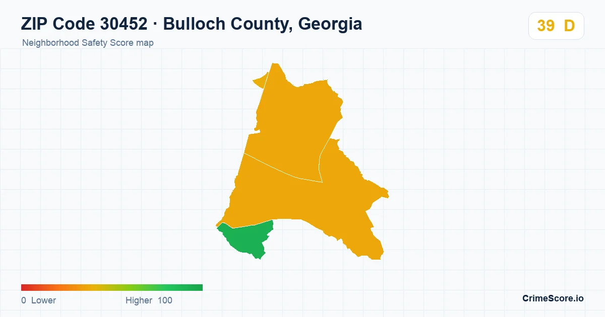 ZIP Code 30452 in Bulloch County, Georgia neighborhood Safety Score map