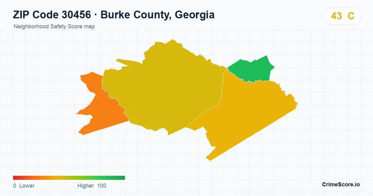 ZIP Code 30456 in Burke County, Georgia neighborhood Safety Score map