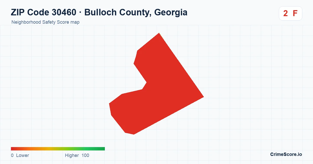 ZIP Code 30460 in Bulloch County, Georgia neighborhood Safety Score map