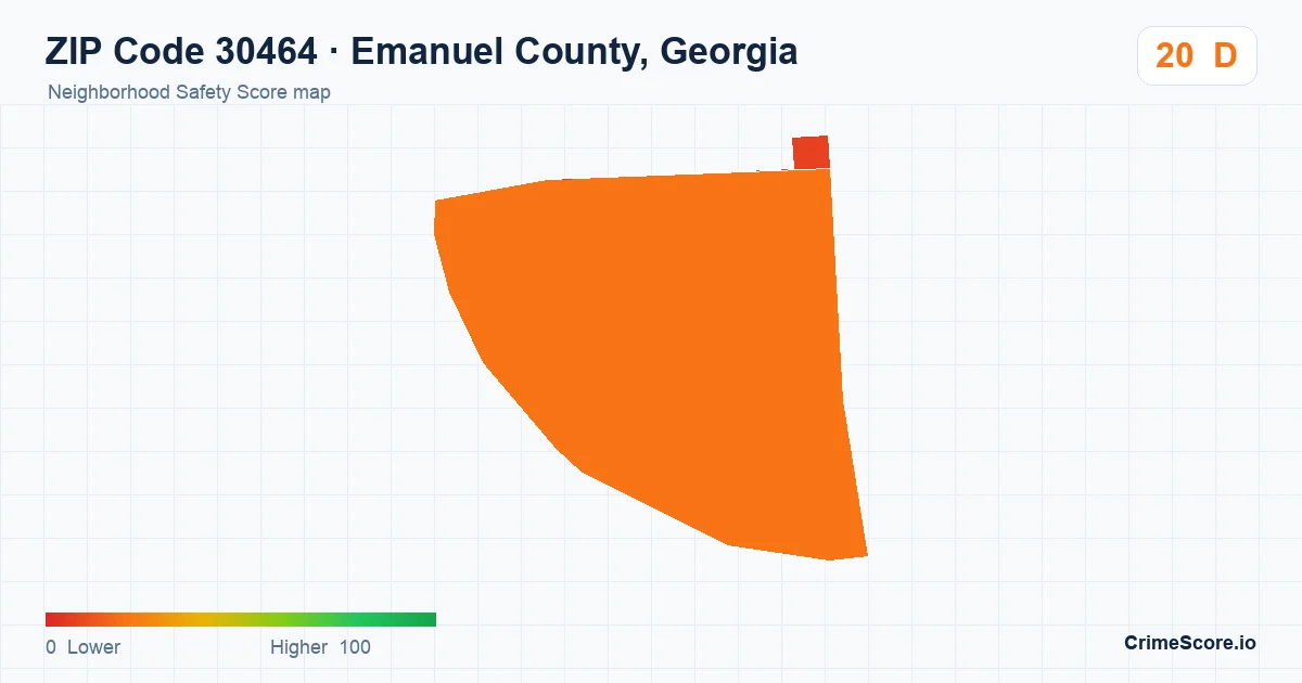 ZIP Code 30464 in Emanuel County, Georgia neighborhood Safety Score map
