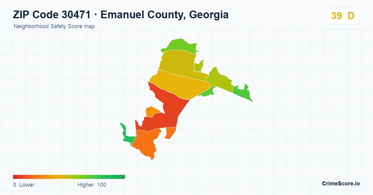 ZIP Code 30471 in Emanuel County, Georgia neighborhood Safety Score map