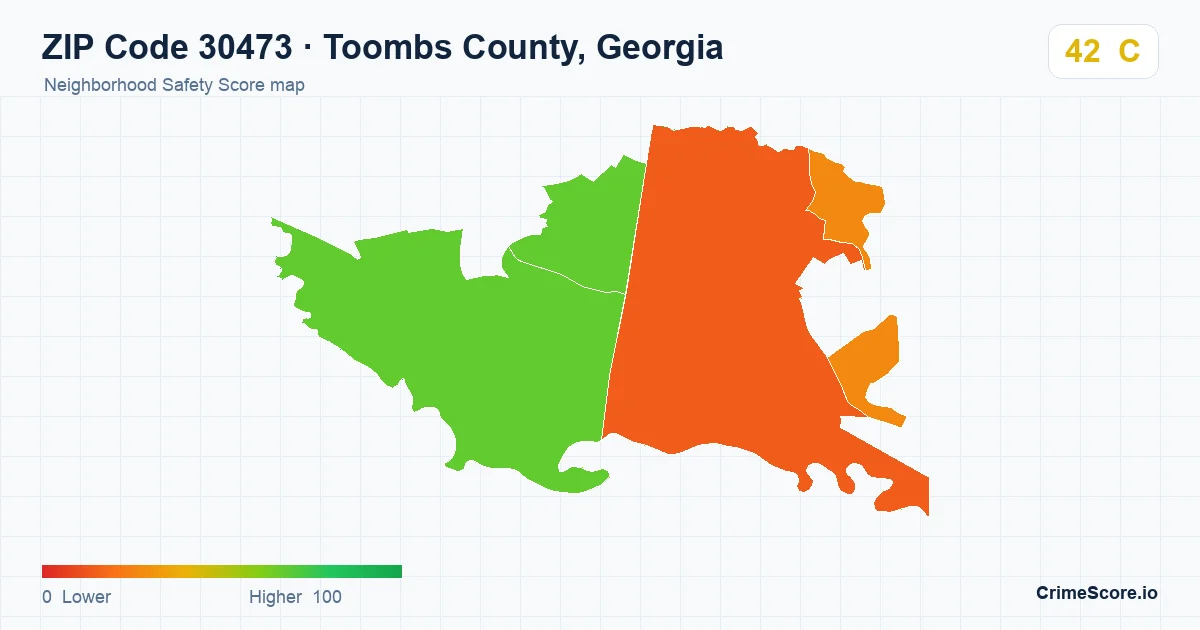 ZIP Code 30473 in Toombs County, Georgia neighborhood Safety Score map