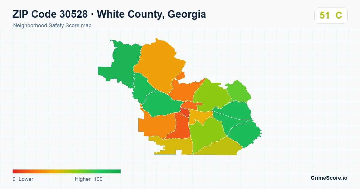ZIP Code 30528 in White County, Georgia neighborhood Safety Score map