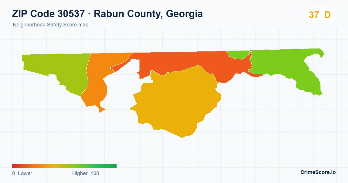 ZIP Code 30537 in Rabun County, Georgia neighborhood Safety Score map