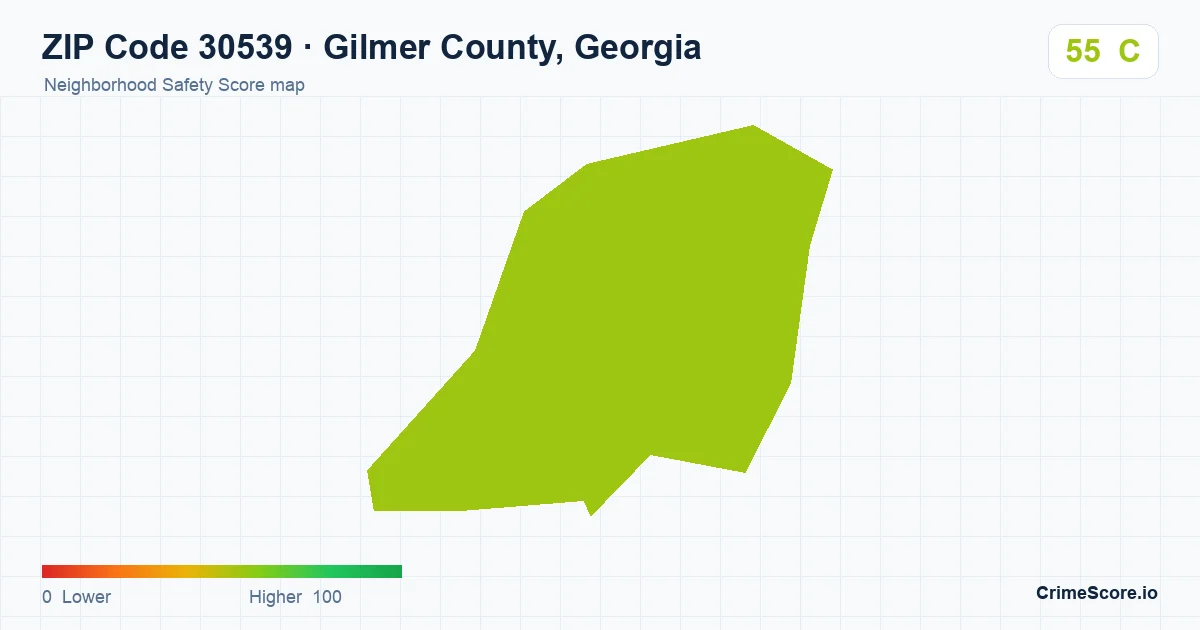 ZIP Code 30539 in Gilmer County, Georgia neighborhood Safety Score map