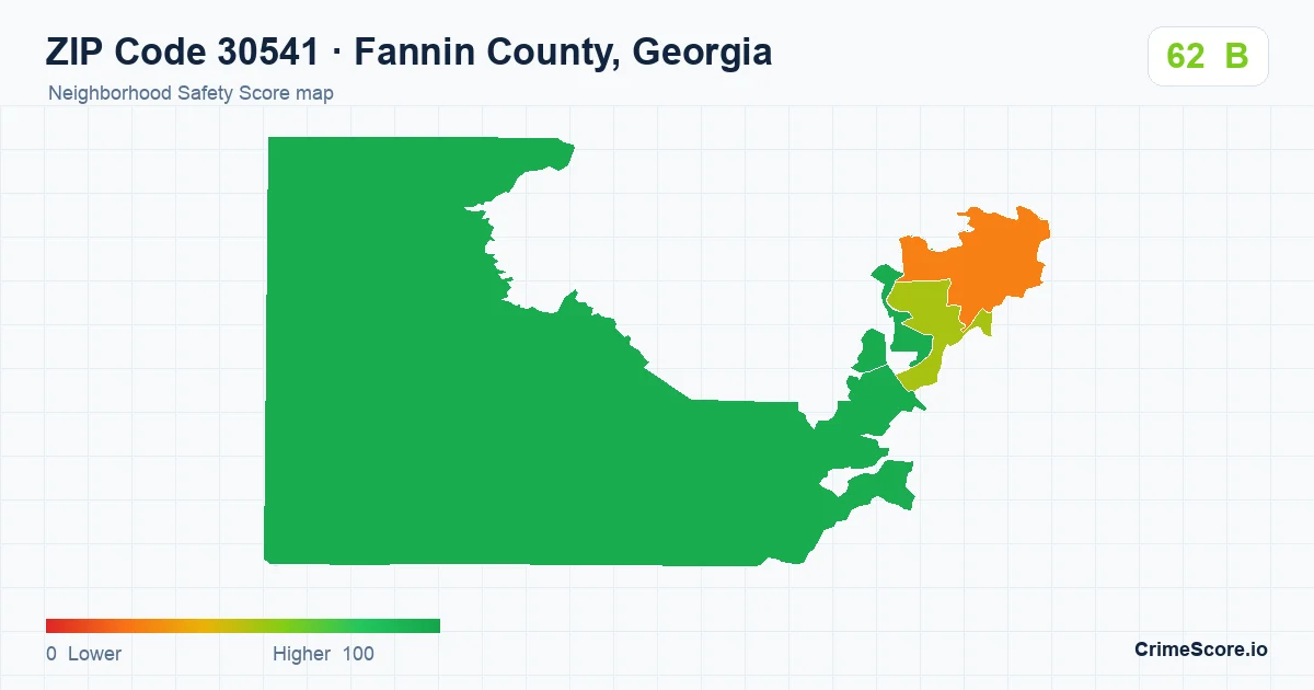ZIP Code 30541 in Fannin County, Georgia neighborhood Safety Score map