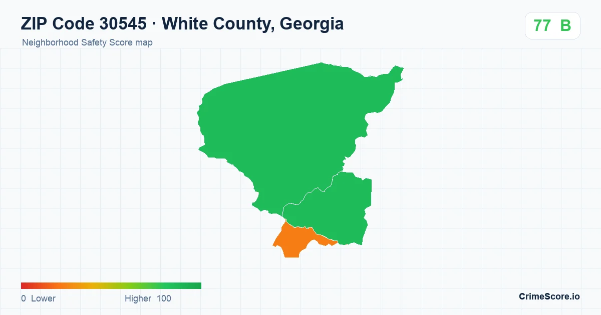 ZIP Code 30545 in White County, Georgia neighborhood Safety Score map
