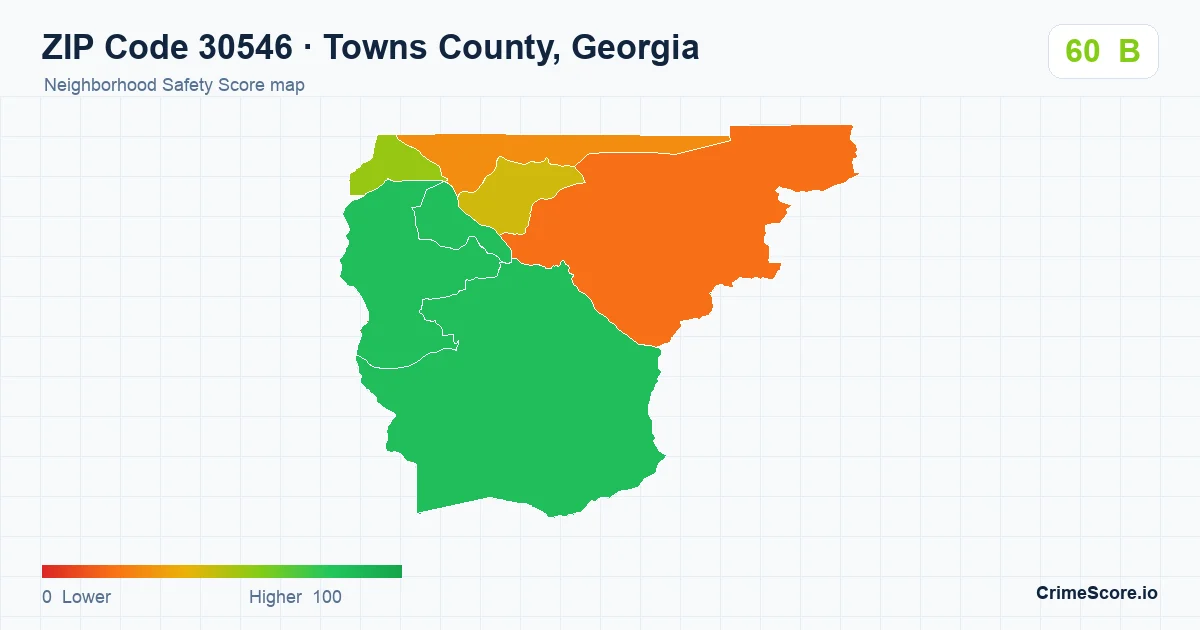 ZIP Code 30546 in Towns County, Georgia neighborhood Safety Score map