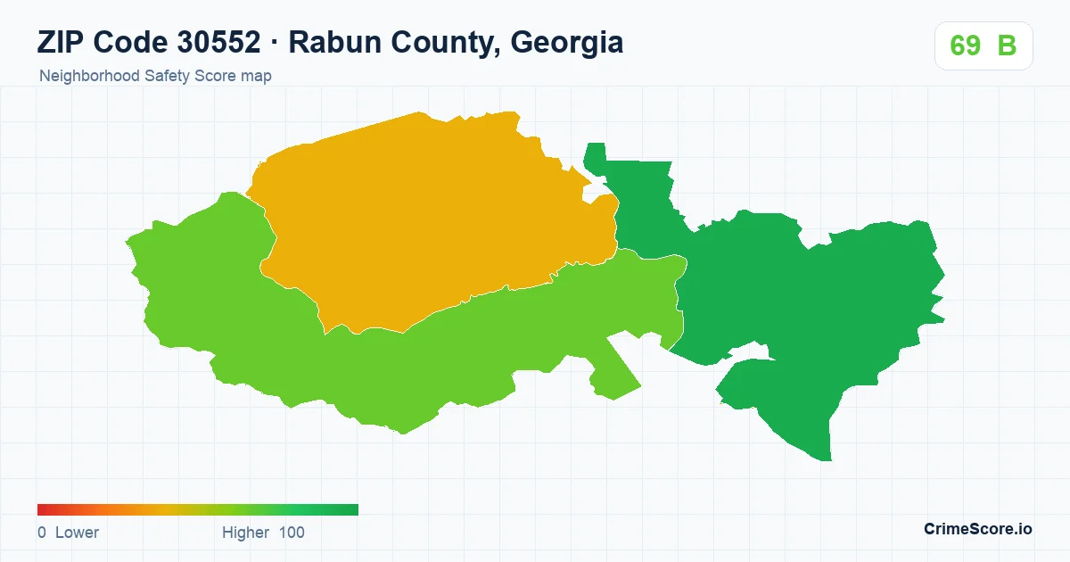 ZIP Code 30552 in Rabun County, Georgia neighborhood Safety Score map