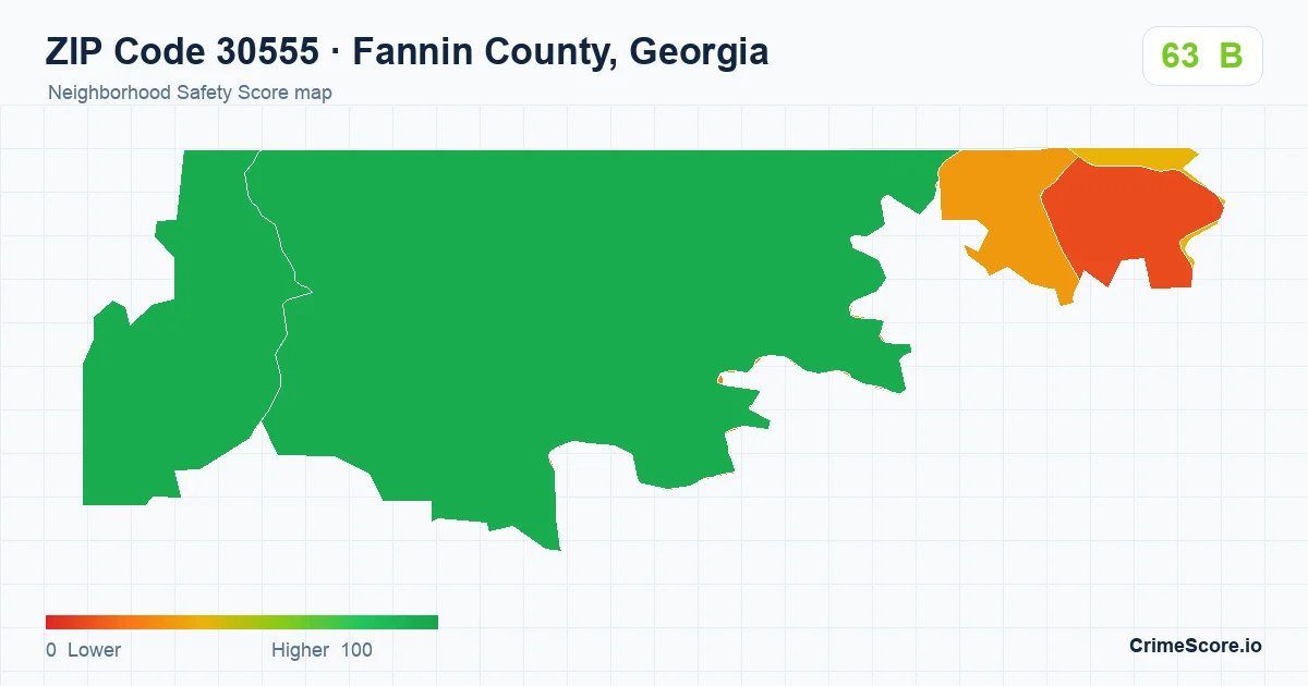 ZIP Code 30555 in Fannin County, Georgia neighborhood Safety Score map