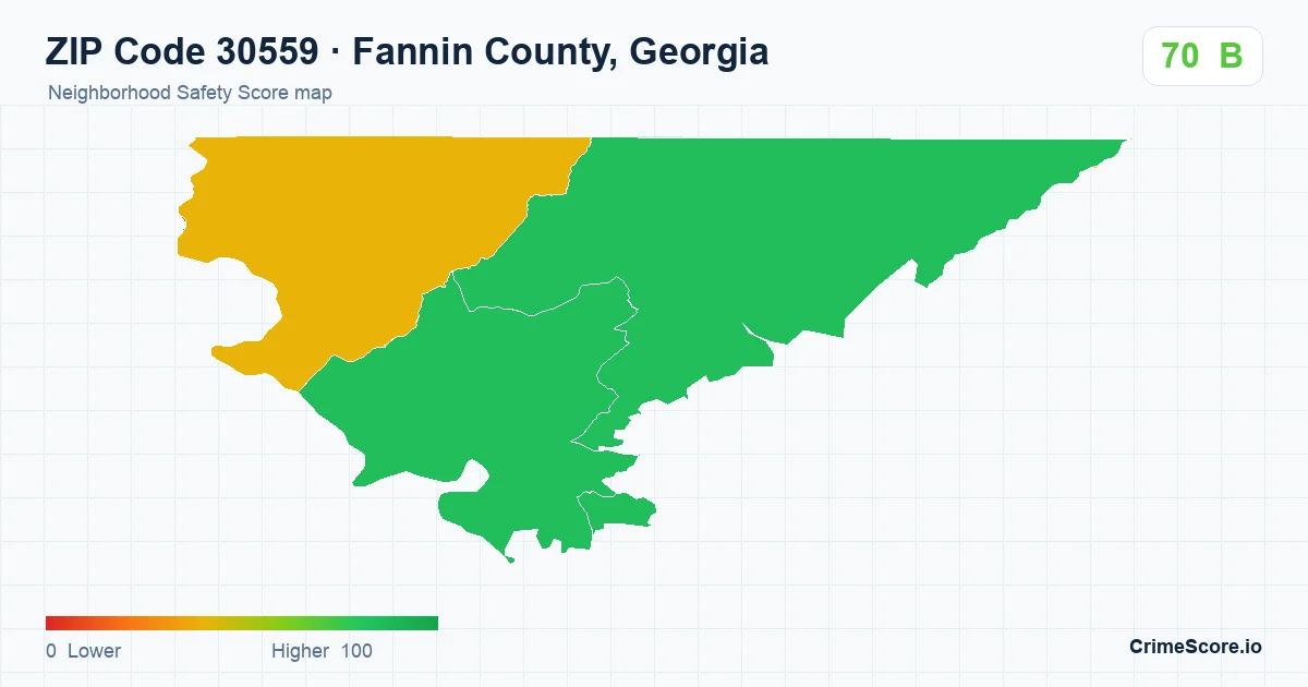 ZIP Code 30559 in Fannin County, Georgia neighborhood Safety Score map