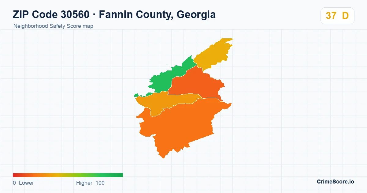 ZIP Code 30560 in Fannin County, Georgia neighborhood Safety Score map