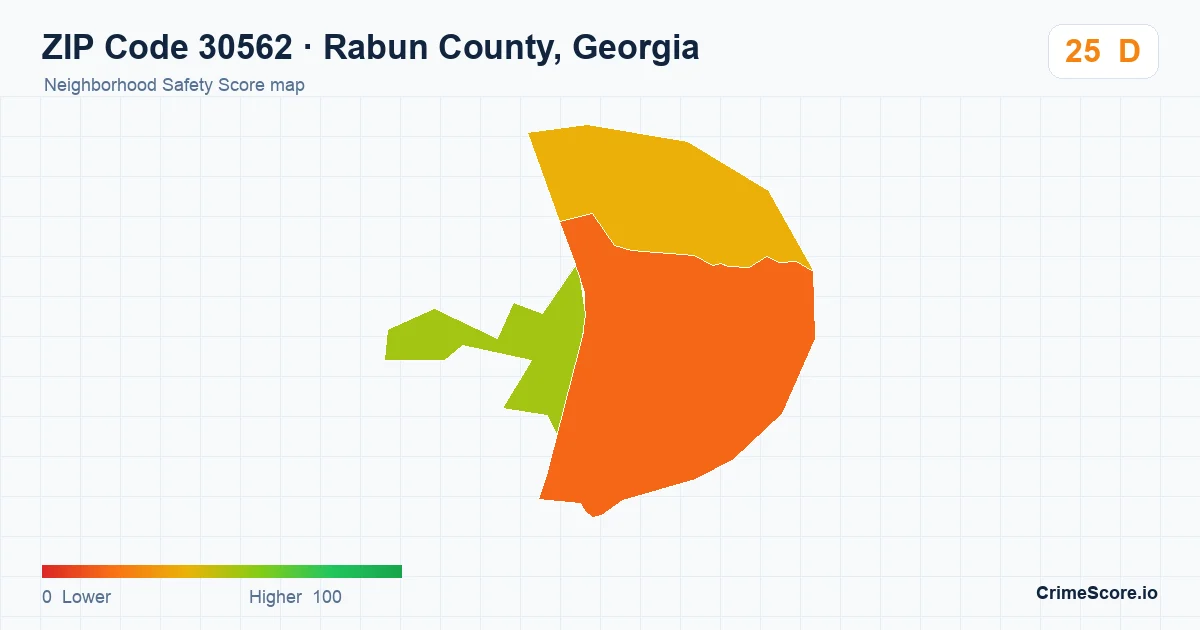 ZIP Code 30562 in Rabun County, Georgia neighborhood Safety Score map