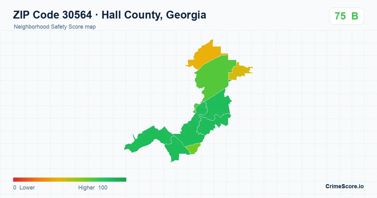 ZIP Code 30564 in Hall County, Georgia neighborhood Safety Score map