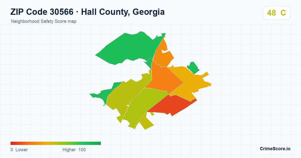 ZIP Code 30566 in Hall County, Georgia neighborhood Safety Score map