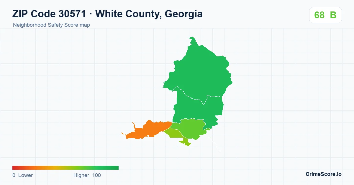 ZIP Code 30571 in White County, Georgia neighborhood Safety Score map