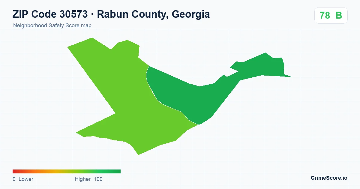 ZIP Code 30573 in Rabun County, Georgia neighborhood Safety Score map