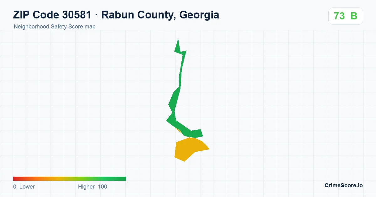ZIP Code 30581 in Rabun County, Georgia neighborhood Safety Score map