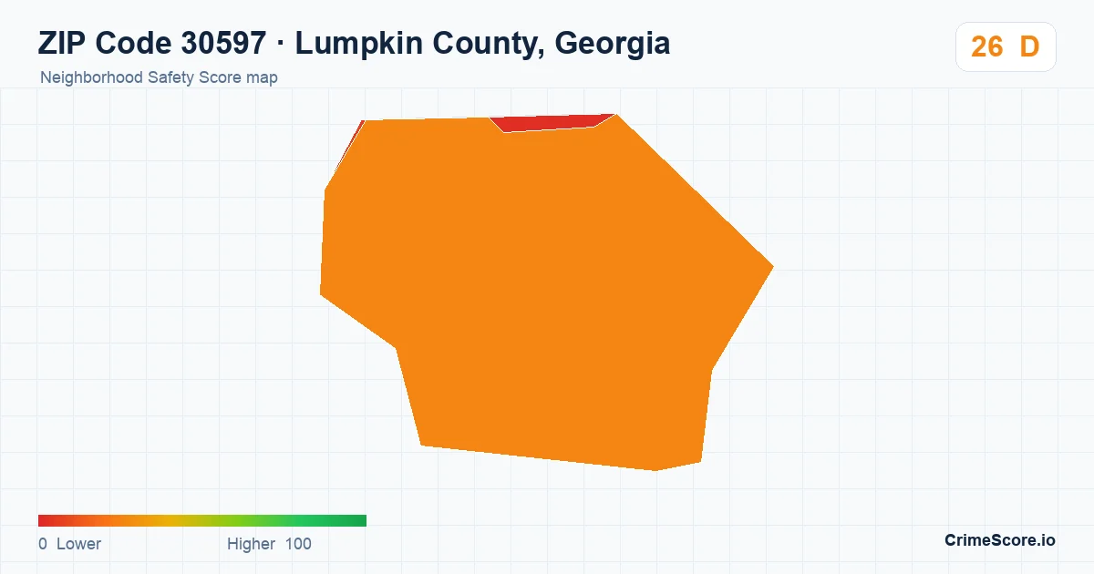 ZIP Code 30597 in Lumpkin County, Georgia neighborhood Safety Score map