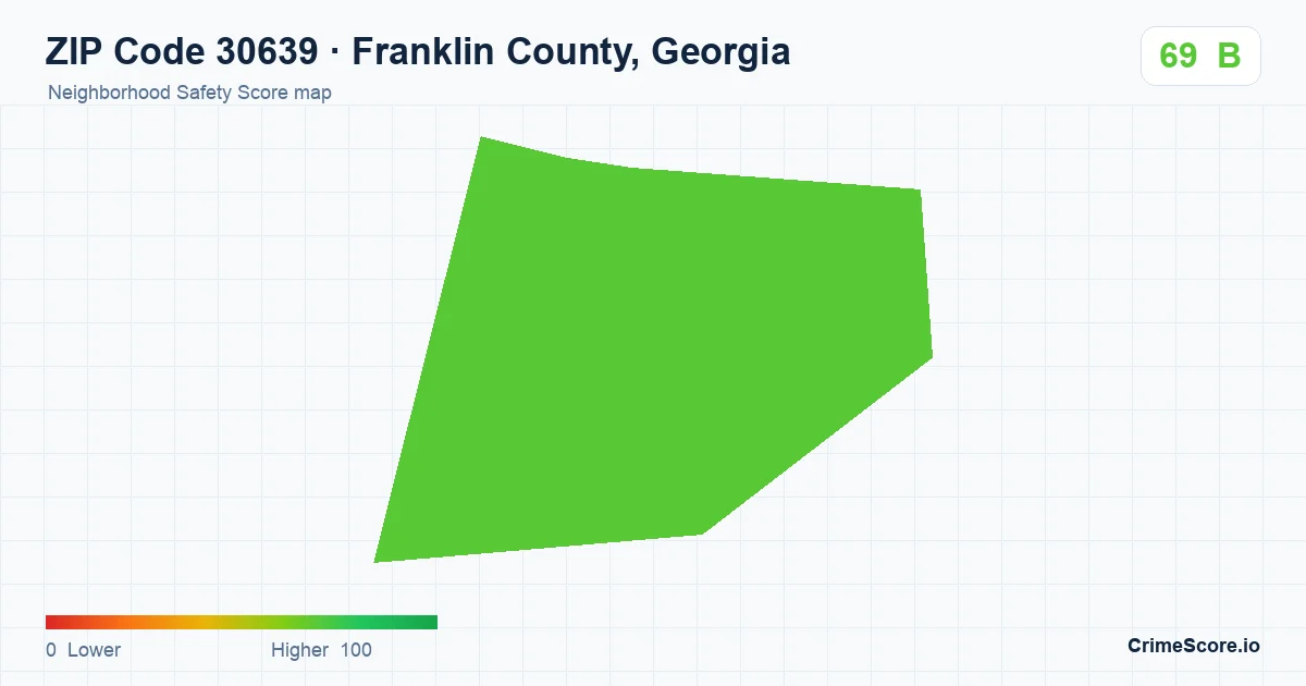 ZIP Code 30639 in Franklin County, Georgia neighborhood Safety Score map