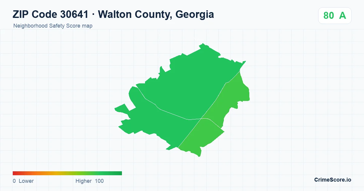 ZIP Code 30641 in Walton County, Georgia neighborhood Safety Score map