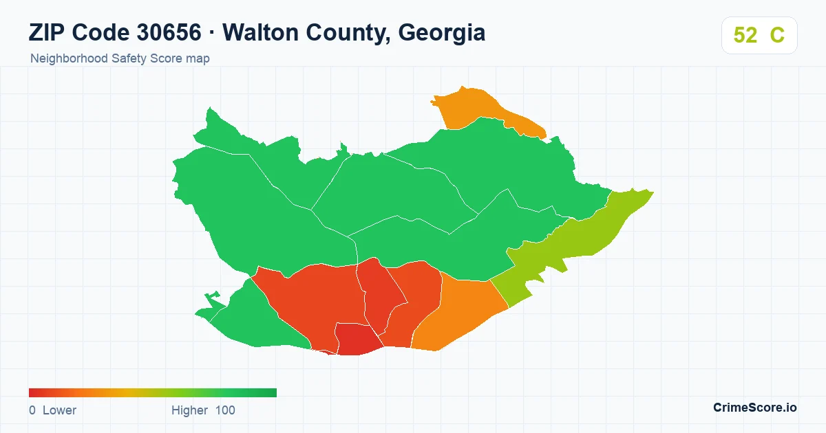 ZIP Code 30656 in Walton County, Georgia neighborhood Safety Score map