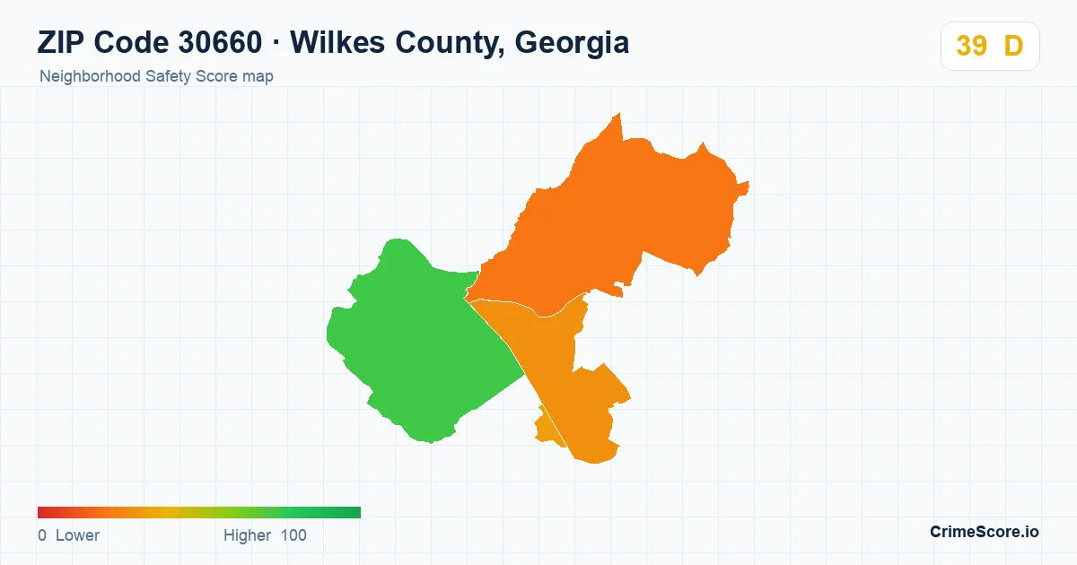 ZIP Code 30660 in Wilkes County, Georgia neighborhood Safety Score map