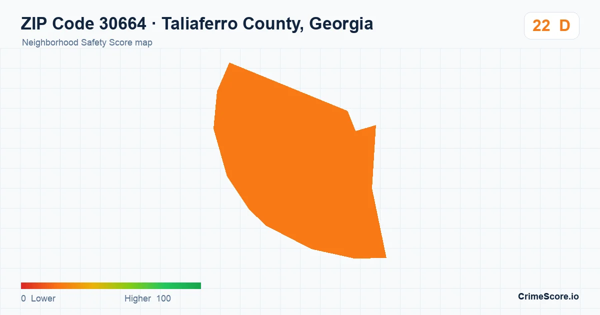 ZIP Code 30664 in Taliaferro County, Georgia neighborhood Safety Score map