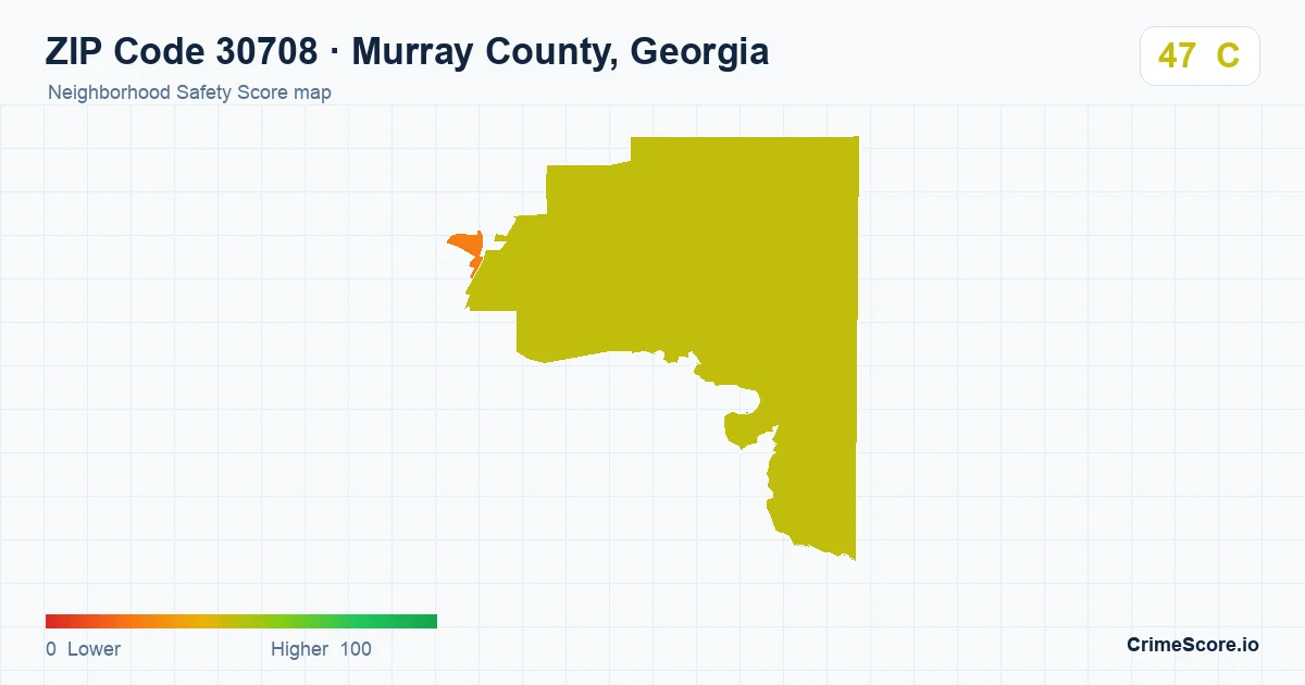 ZIP Code 30708 in Murray County, Georgia neighborhood Safety Score map