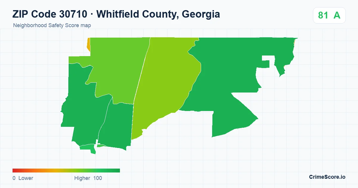 ZIP Code 30710 in Whitfield County, Georgia neighborhood Safety Score map