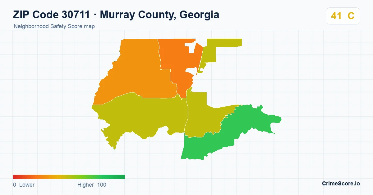 ZIP Code 30711 in Murray County, Georgia neighborhood Safety Score map