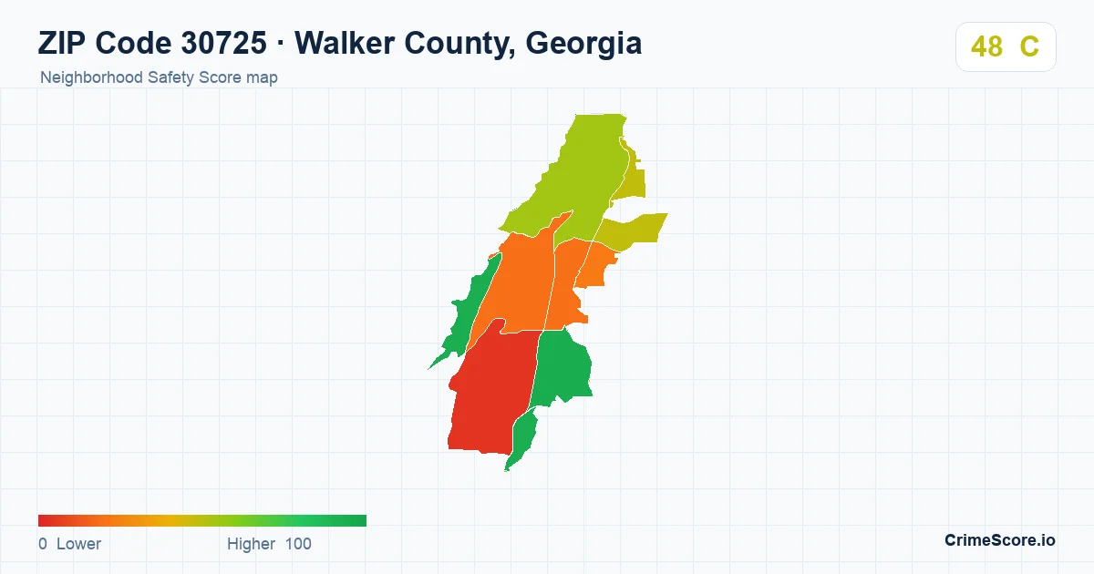 ZIP Code 30725 in Walker County, Georgia neighborhood Safety Score map