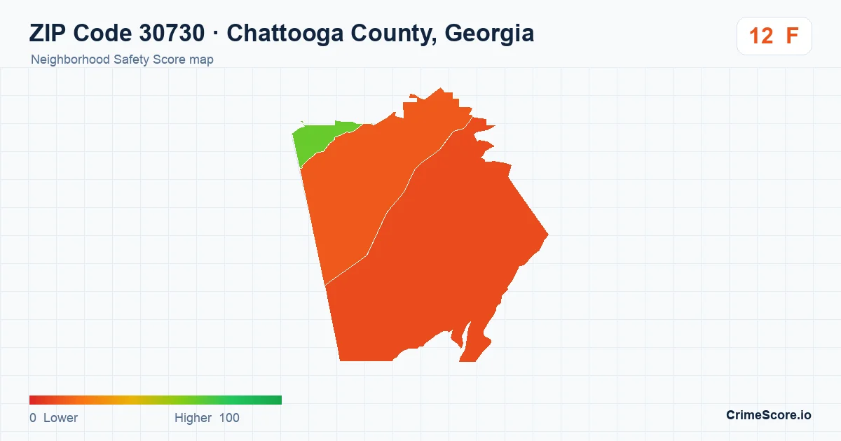 ZIP Code 30730 in Chattooga County, Georgia neighborhood Safety Score map