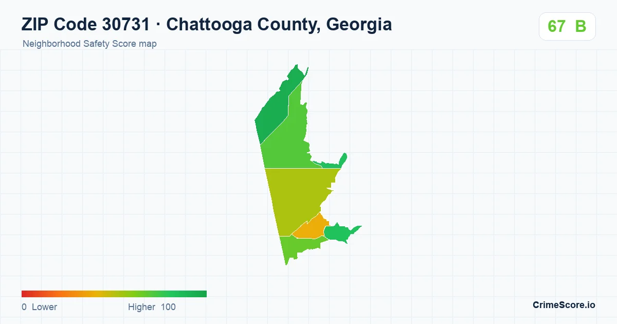 ZIP Code 30731 in Chattooga County, Georgia neighborhood Safety Score map