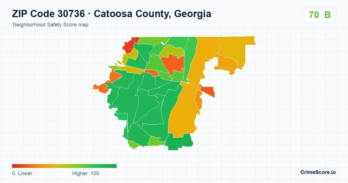 ZIP Code 30736 in Catoosa County, Georgia neighborhood Safety Score map
