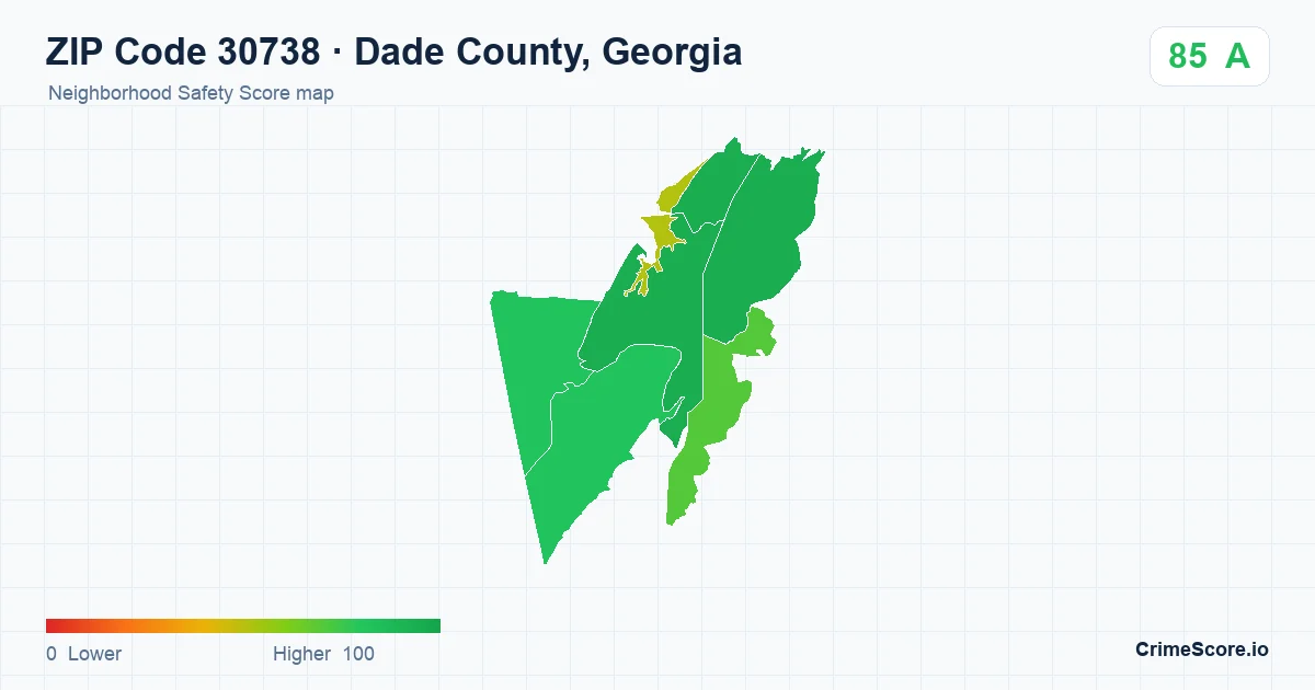 ZIP Code 30738 in Dade County, Georgia neighborhood Safety Score map