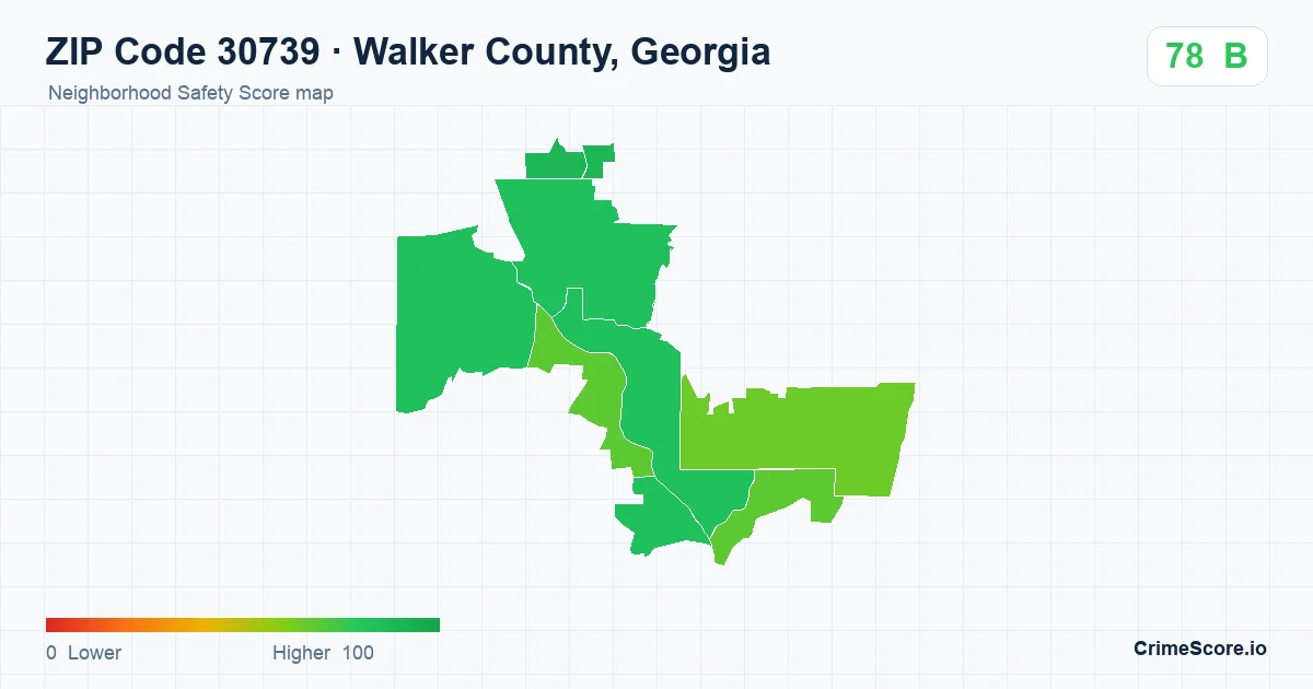 ZIP Code 30739 in Walker County, Georgia neighborhood Safety Score map