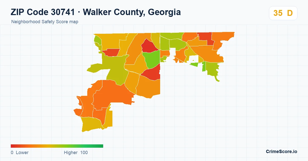 ZIP Code 30741 in Walker County, Georgia neighborhood Safety Score map