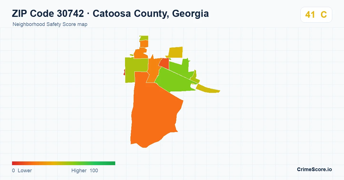 ZIP Code 30742 in Catoosa County, Georgia neighborhood Safety Score map