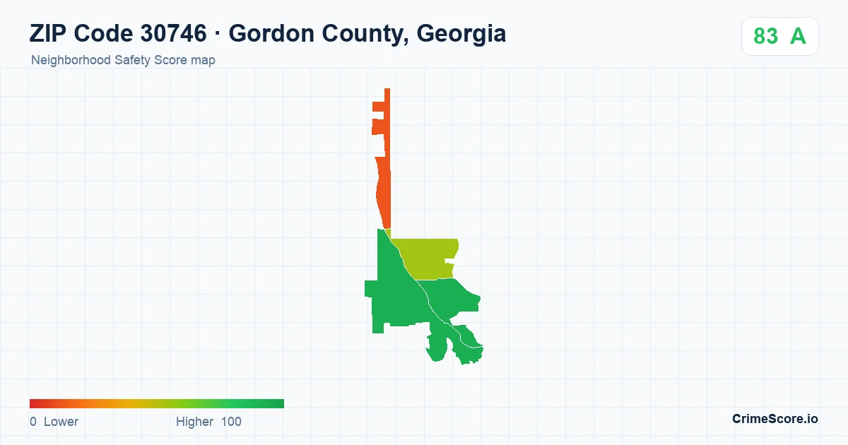 ZIP Code 30746 in Gordon County, Georgia neighborhood Safety Score map