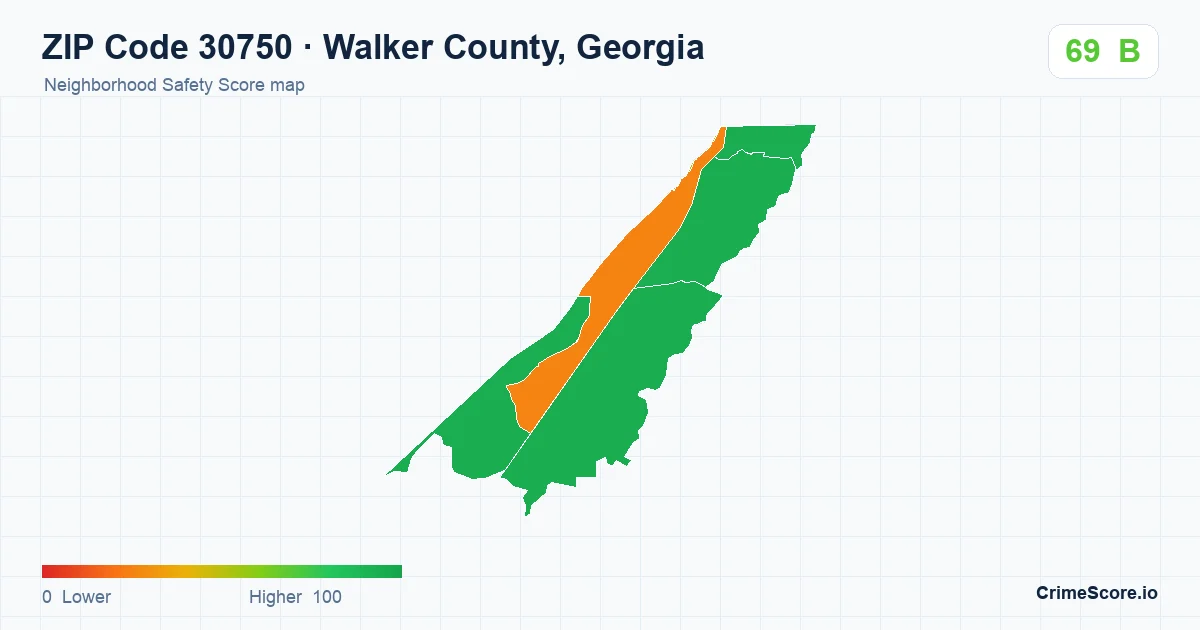 ZIP Code 30750 in Walker County, Georgia neighborhood Safety Score map