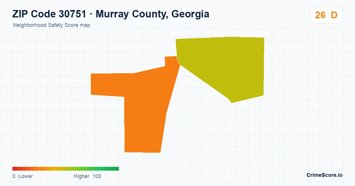 ZIP Code 30751 in Murray County, Georgia neighborhood Safety Score map